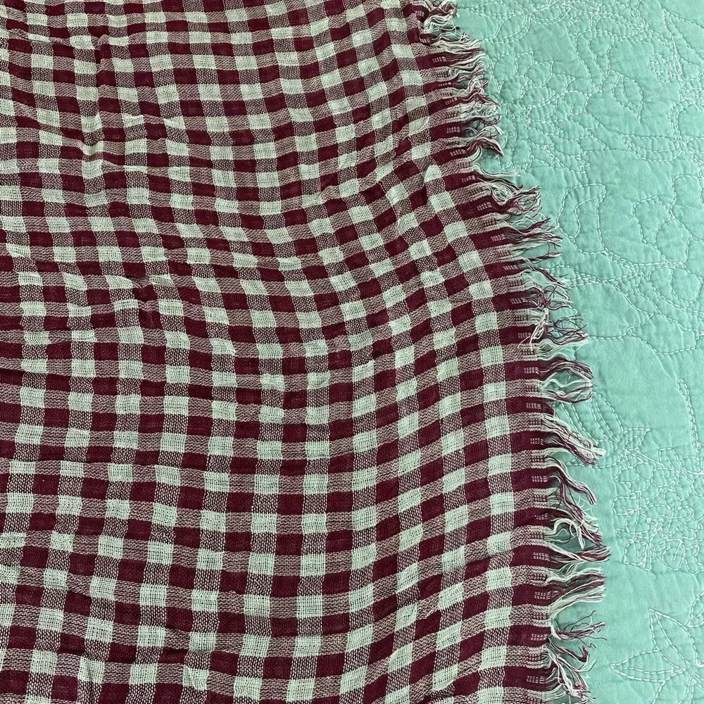 Free People Burgundy and White Checkered Scarf